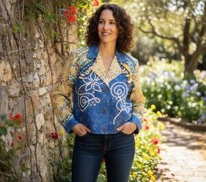 Vintage Howard Wolf Dallas Jacket Womens Size 6 Blue Art To Wear Beaded Made USA